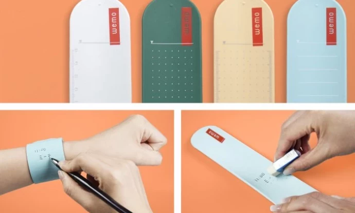 忘れがちな情報を腕に残す、書いて消せるウェアラブルメモ「wemo® バンドタイプ」