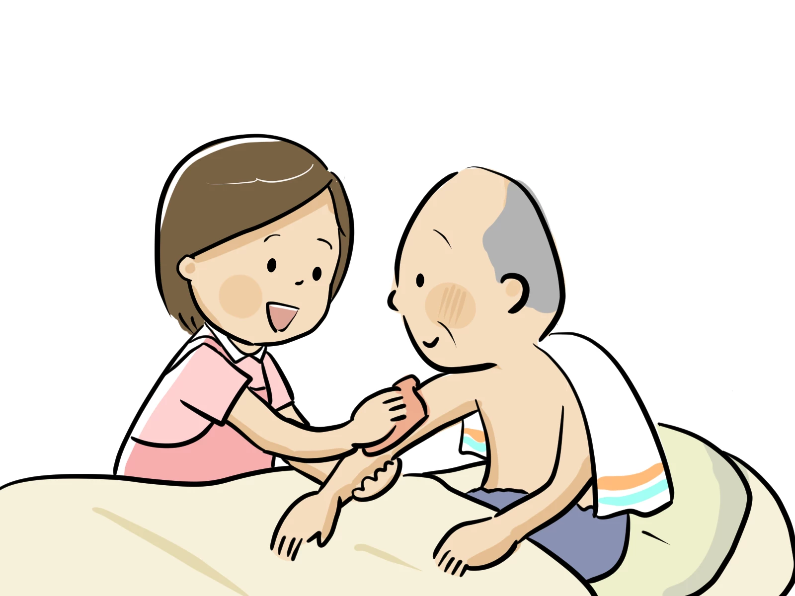 清拭をするヘルパーさん