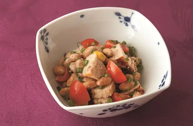 鶏つくねの納豆あえ